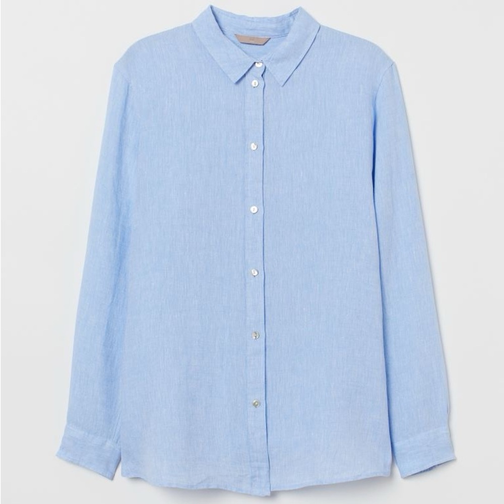 H&M XL L.O.G.G. Blue Linen Shirt